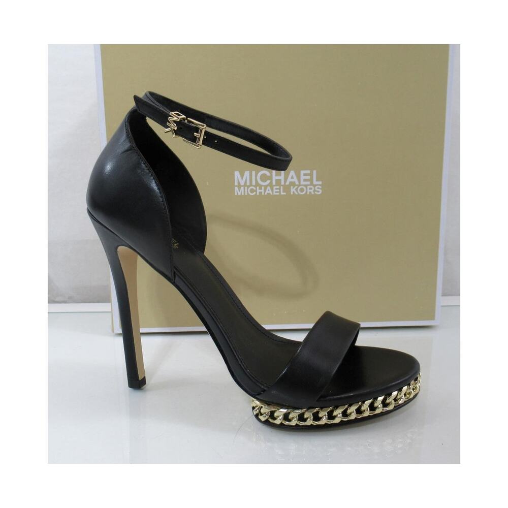 Michael Kors Jordyn Chain Platform High Heels Ankle Strap Sandals Black